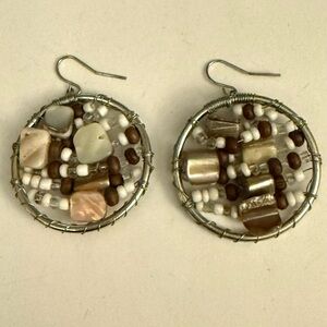 Elegant Silver and Brown Beaded Earrings